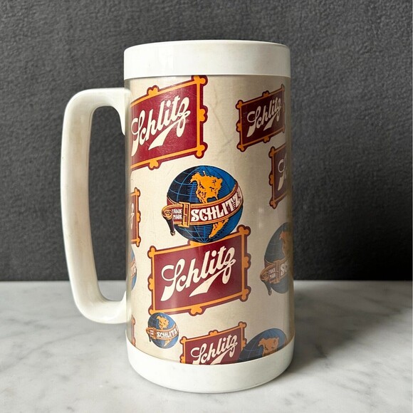 Vintage Schlitz Beer Insulated Mug West Bend Plastic Thermo-Serv Mug Made in USA - Picture 1 of 6